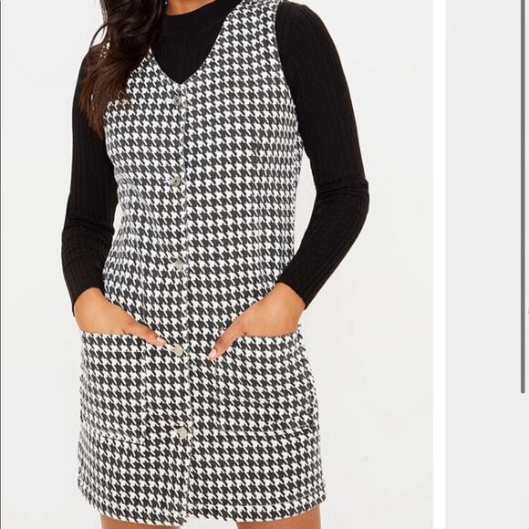 PrettyLittleThing micro chrome houndstooth check denim mini dress NWT size US 4 - Picture 12 of 14
